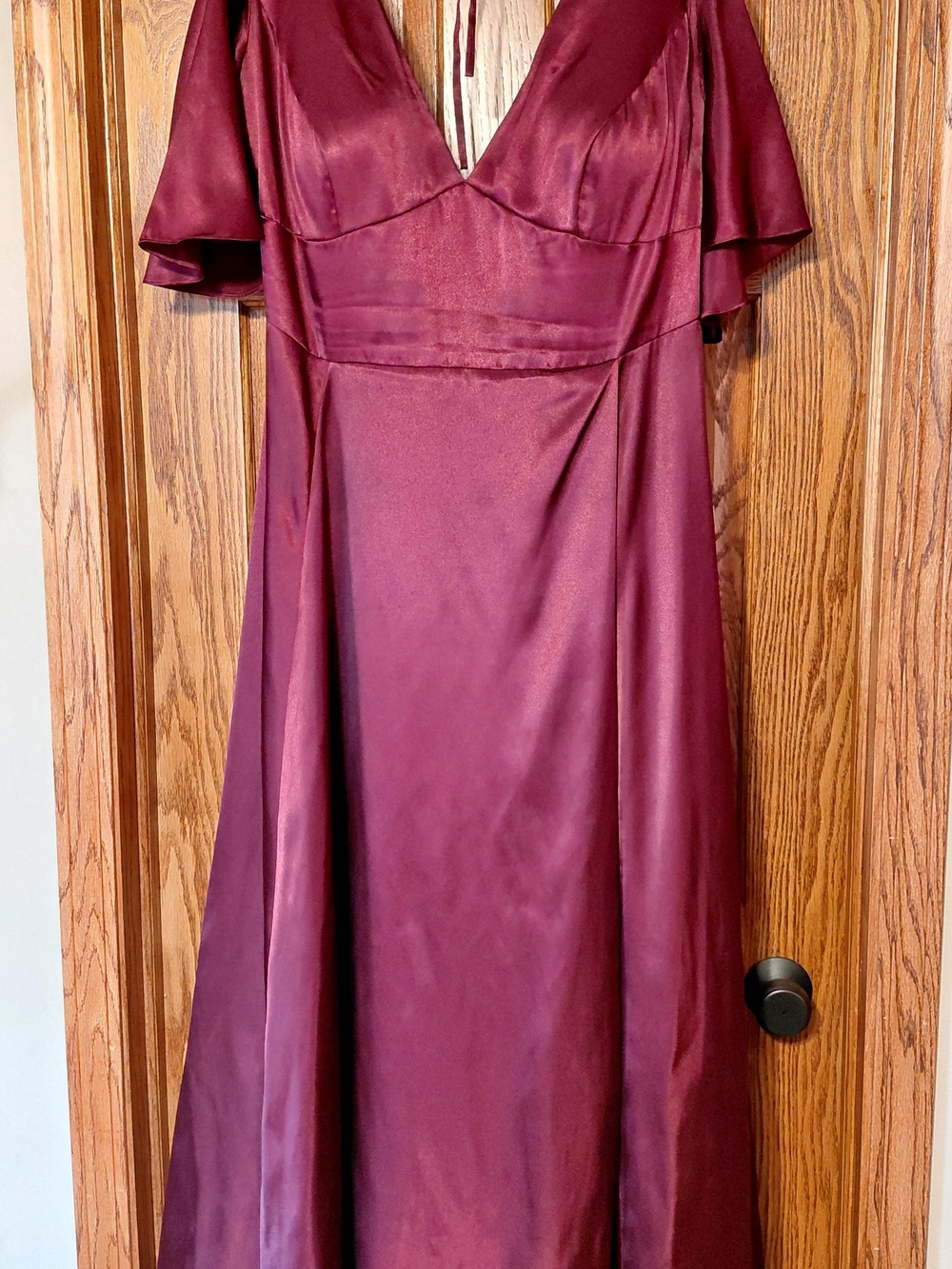 Satin V-Neck Evening Dress in Wine